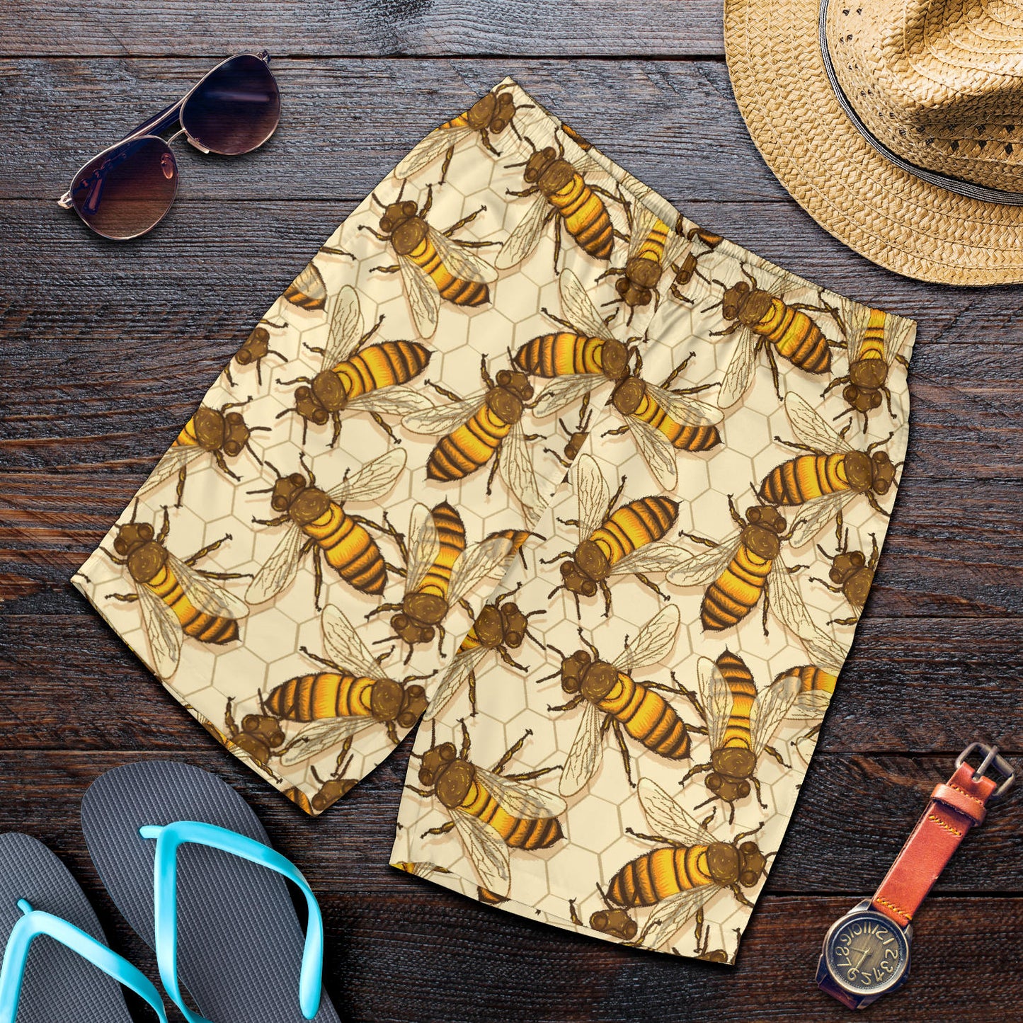 Bee Pattern Print Design BEE05 Mens Shorts