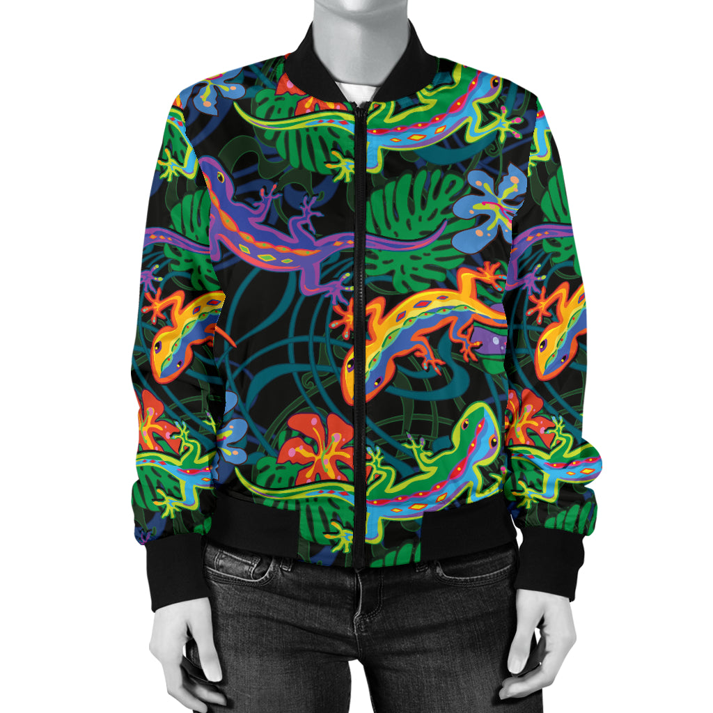 Gecko Colorful Pattern Print Design 01 Women's Bomber Jacket