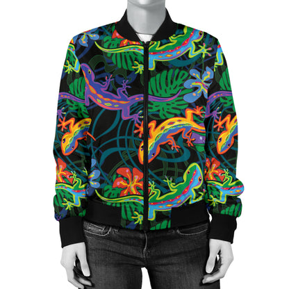 Gecko Colorful Pattern Print Design 01 Women's Bomber Jacket