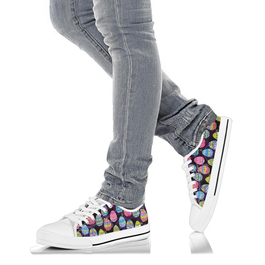 Easter Eggs Pattern Print Design RB08 White Bottom Low Top Shoes