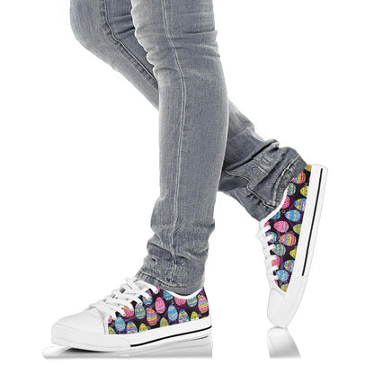 Easter Eggs Pattern Print Design RB08 White Bottom Low Top Shoes