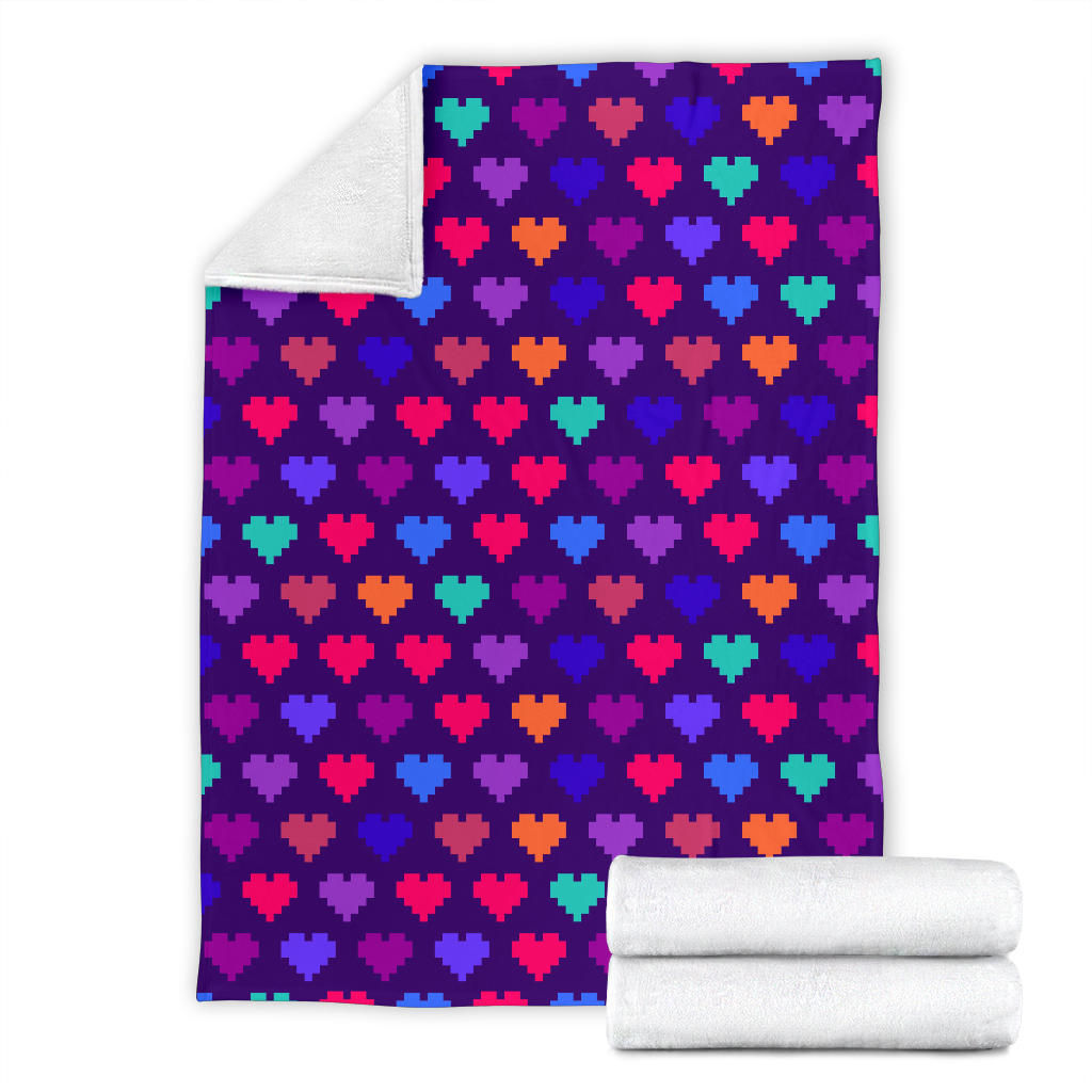 Heart Pixel Pattern Print Design HE03 Fleece Blanket