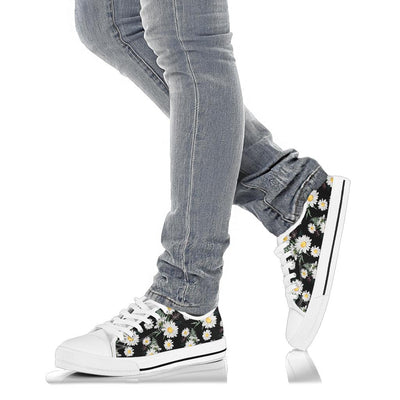 Daisy Pattern Print Design DS07 White Bottom Low Top Shoes