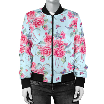 Camellia Pattern Print Design 01 Women's Bomber Jacket