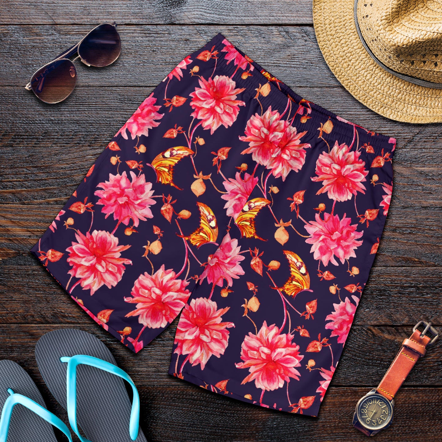 Dahlia Pattern Print Design DH03 Mens Shorts