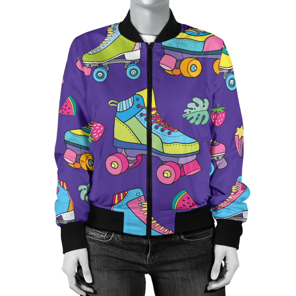 Roller skate Colorful Pattern Print Design A05 Women's Bomber Jacket