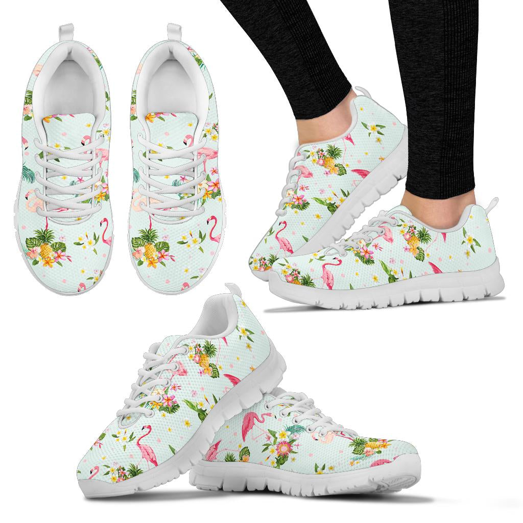 Flamingo Sweet Pattern Sneakers White Bottom Shoes