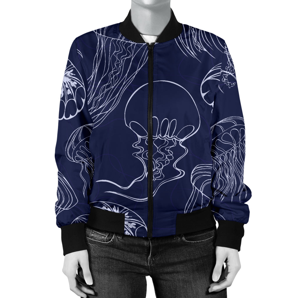 Jellyfish Pattern Print Design 05 Women's Bomber Jacket