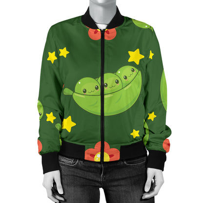 Peas Pattern Print Design A01 Women's Bomber Jacket