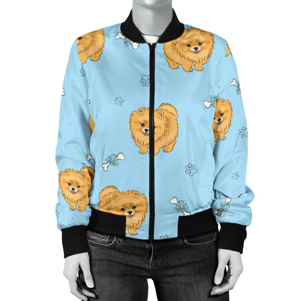 Pomeranians Pattern Print Design A03 Women's Bomber Jacket