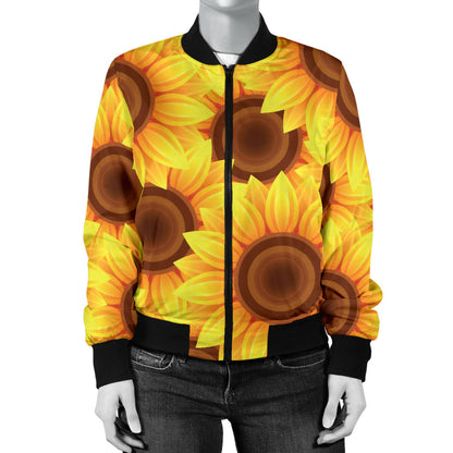 Sunflower Pattern Print Design SF07 Women Bomber Jacket