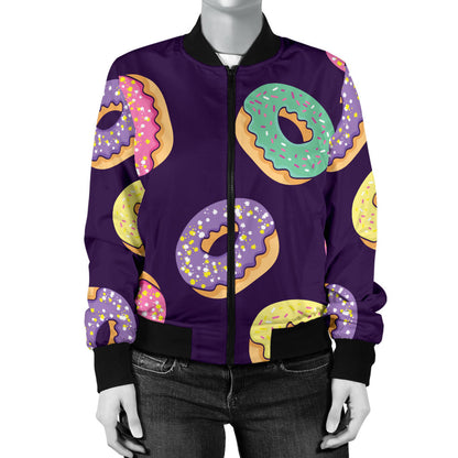 Donut Pattern Print Design DN08 Women Bomber Jacket