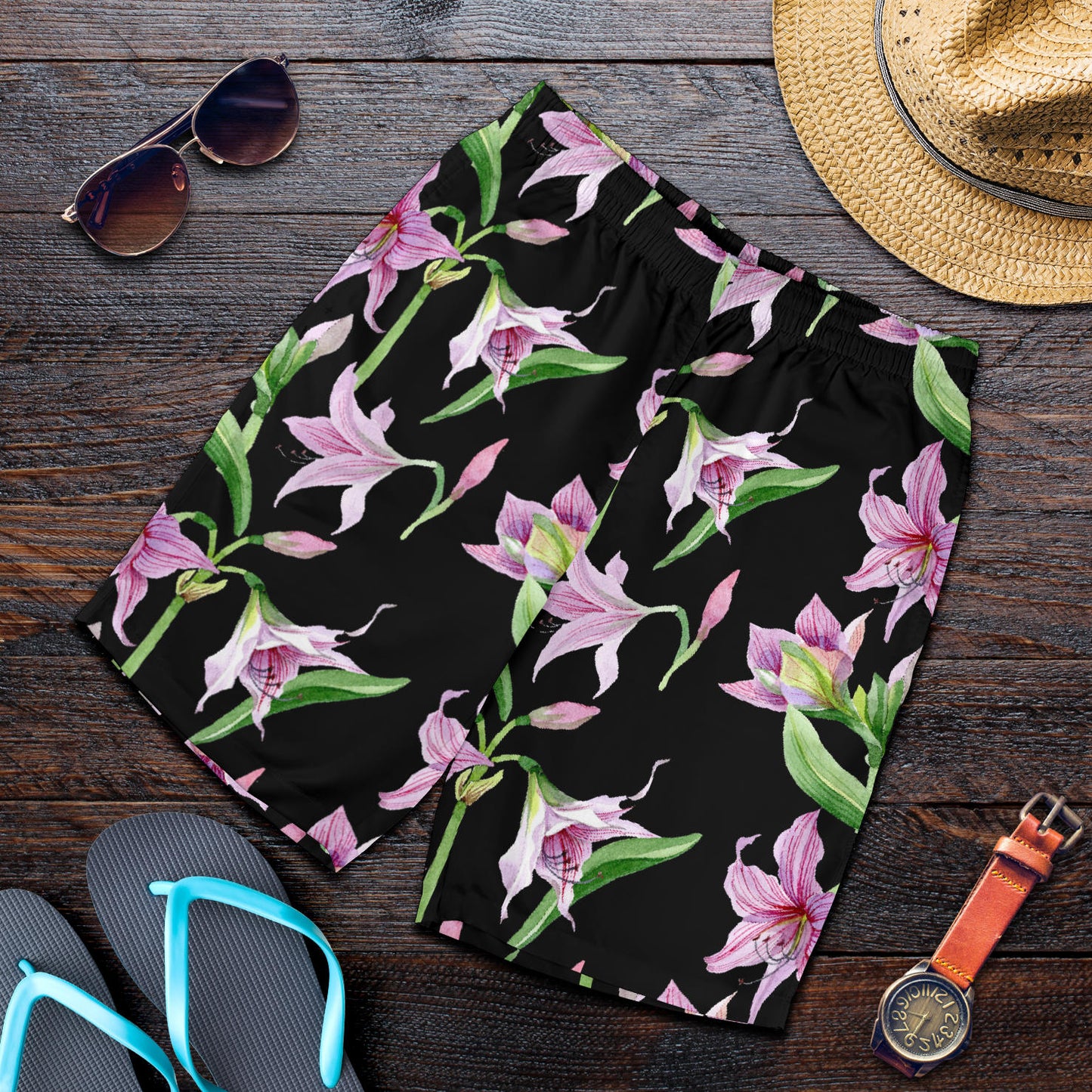 Amaryllis Pattern Print Design AL08 Mens Shorts