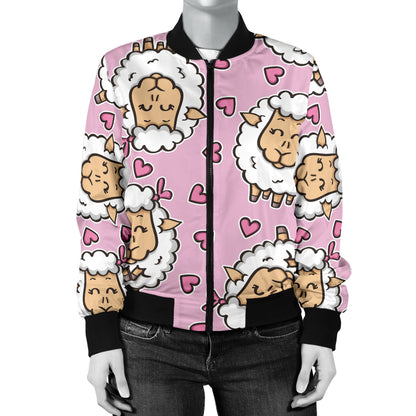 Sheep Cute Pattern Print Design 01 Women's Bomber Jacket