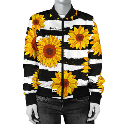 Sunflower Pattern Print Design SF010 Women Bomber Jacket