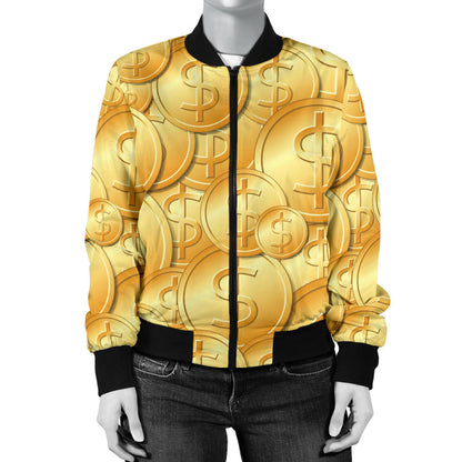 Dollar Pattern Print Design DO03 Women Bomber Jacket