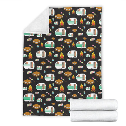 Camper Marshmallow Camping Design Print Fleece Blanket