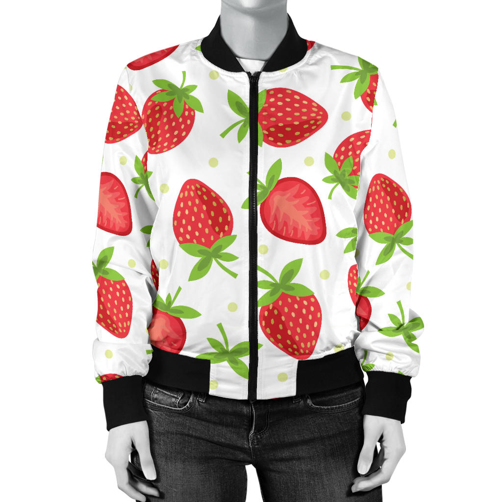 Strawberry Pattern Print Design SB07 Women Bomber Jacket