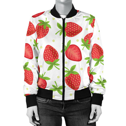 Strawberry Pattern Print Design SB07 Women Bomber Jacket