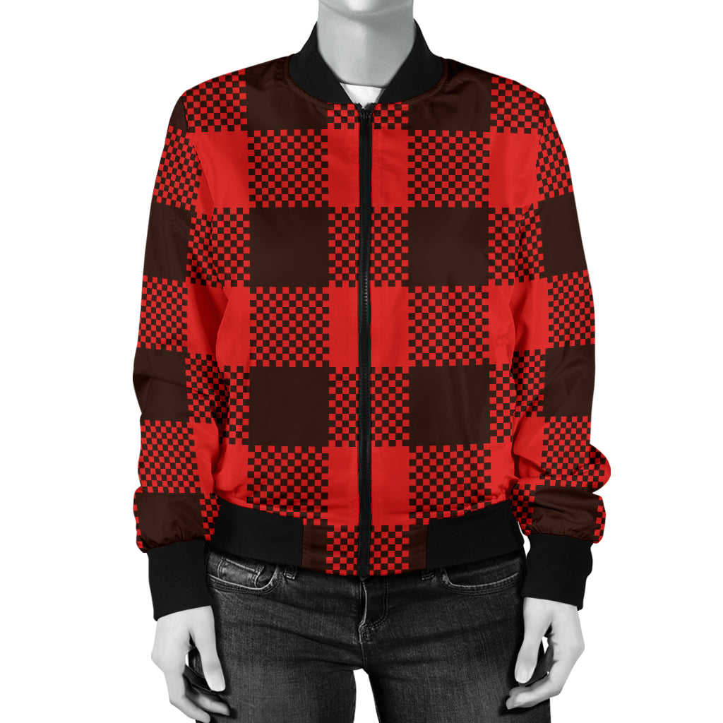 Buffalo check Red Pattern Print Design 05 Women's Bomber Jacket