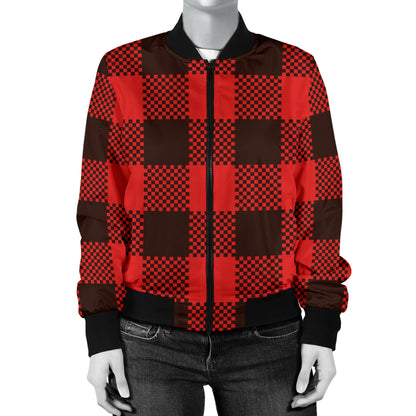 Buffalo check Red Pattern Print Design 05 Women's Bomber Jacket