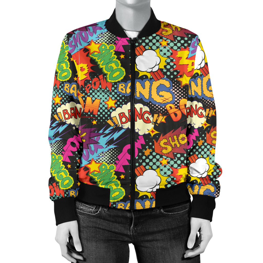 Comic Book Pattern Print Design 01 Women's Bomber Jacket