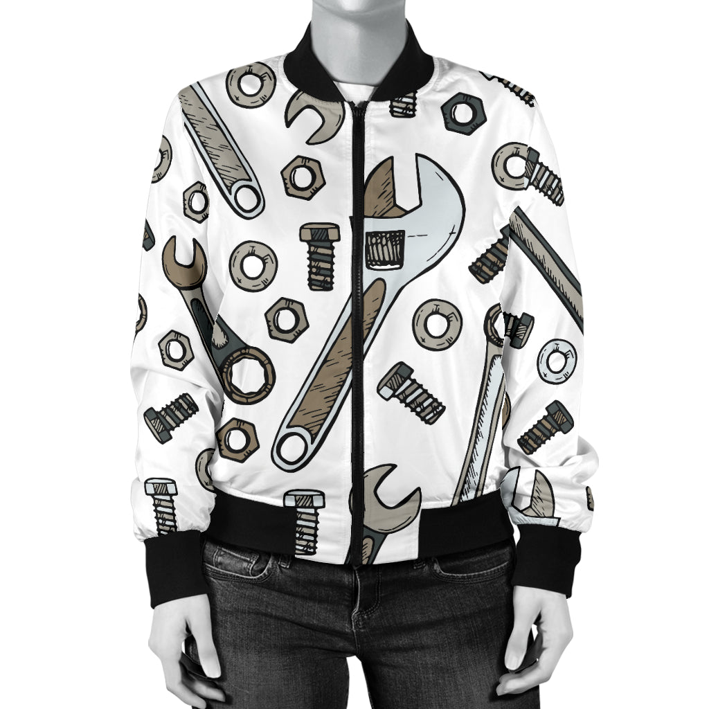 Mechanic Pattern Print Design 03 Women's Bomber Jacket