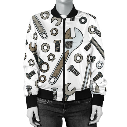 Mechanic Pattern Print Design 03 Women's Bomber Jacket
