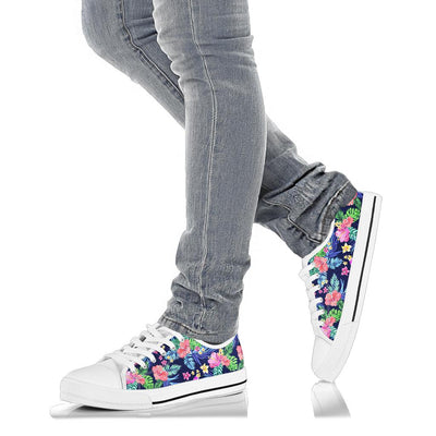 Neon Hibiscus Pattern Print Design HB016 White Bottom Low Top Shoes