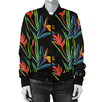 Heliconia Pattern Print Design HL04 Women Bomber Jacket