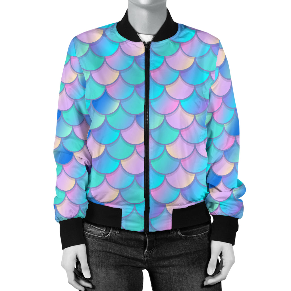 Mermaid Scales Pastel Pattern Print Design 07 Women's Bomber Jacket