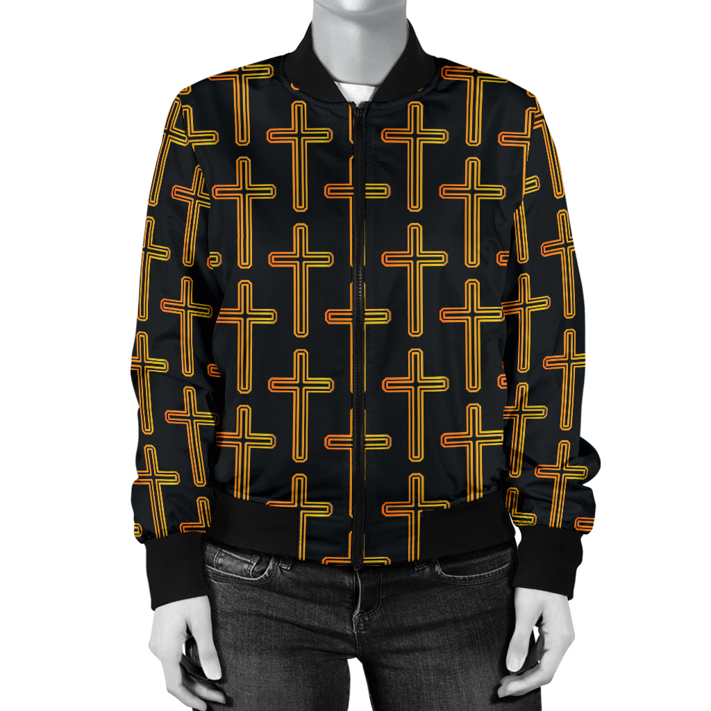 Cross Pattern Print Design 02 Women's Bomber Jacket