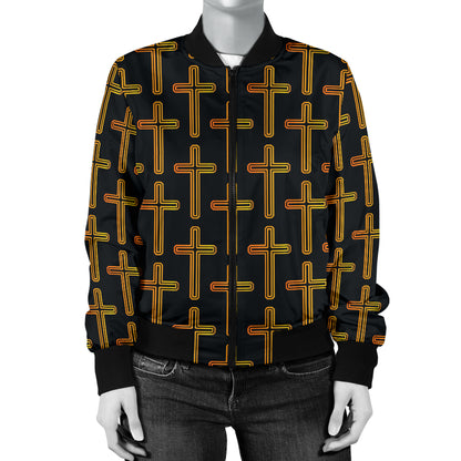 Cross Pattern Print Design 02 Women's Bomber Jacket