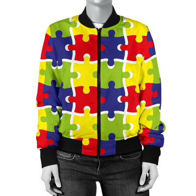 Autism Awareness Pattern Print Design 03 Women's Bomber Jacket