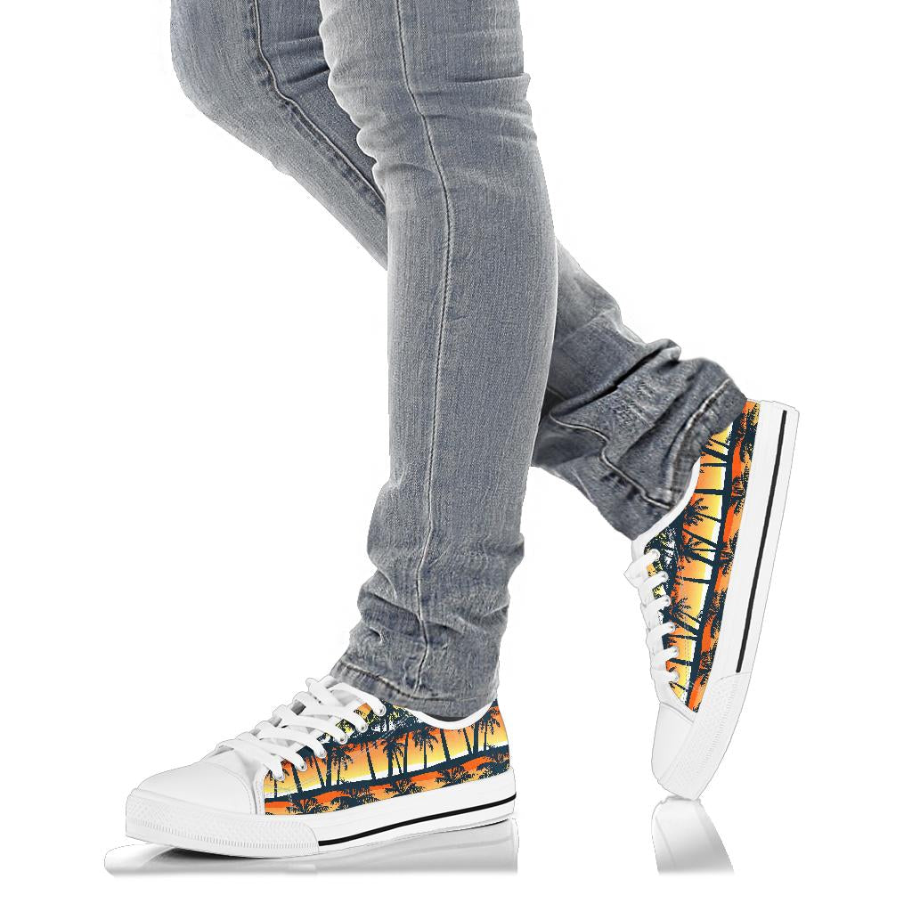 Palm Tree Pattern Print Design PT011 White Bottom Low Top Shoes