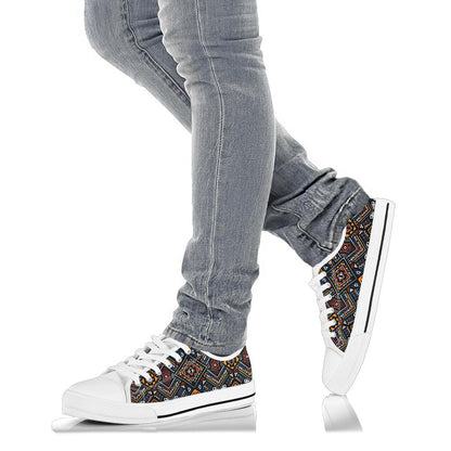 African Kente Print v2 White Bottom Low Top Shoes