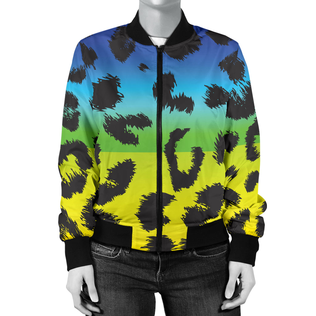 Rainbow Leopard Pattern Print Design A01 Women's Bomber Jacket