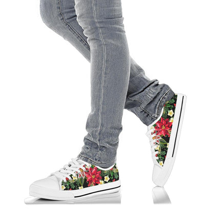 Poinsettia Pattern Print Design POT05 White Bottom Low Top Shoes