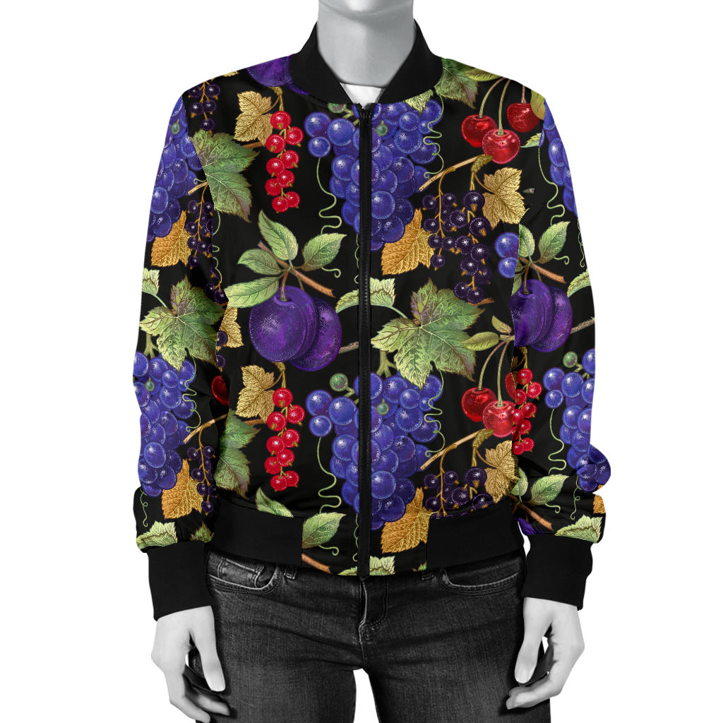 Grape Pattern Print Design GP05 Women Bomber Jacket