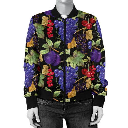 Grape Pattern Print Design GP05 Women Bomber Jacket