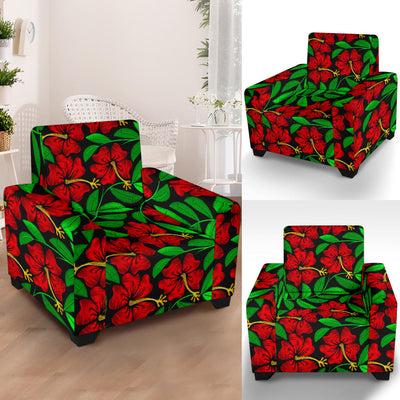 Red Hibiscus Embroidered Pattern Print Design HB032 Armchair Slipcover