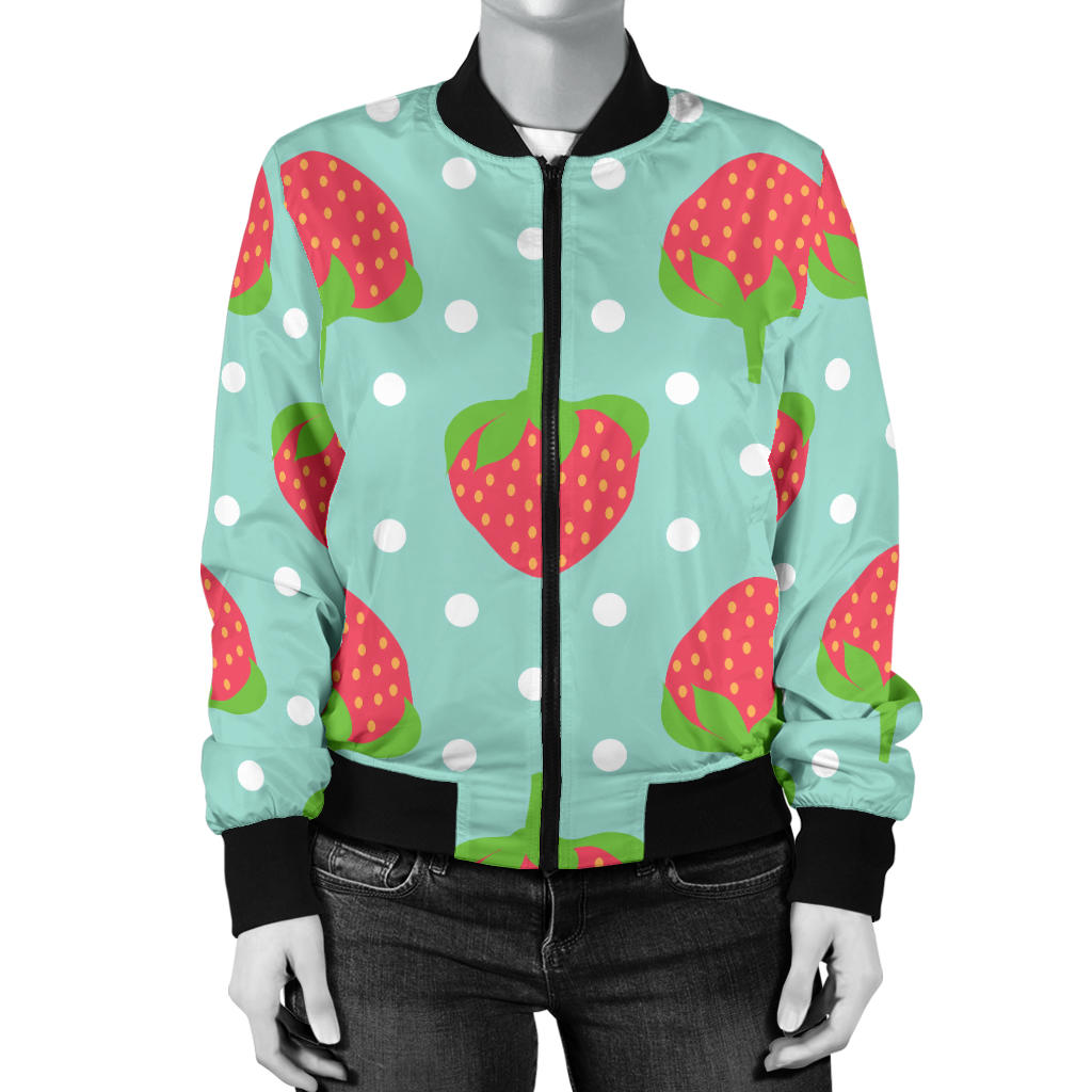 Strawberry Pattern Print Design SB06 Women Bomber Jacket