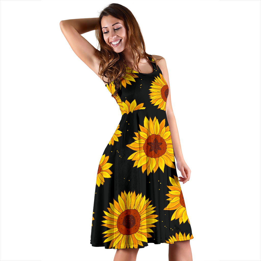 Sunflower Pattern Print Design SF09 Midi Dress