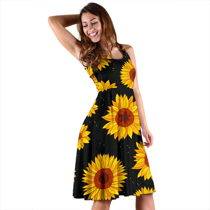 Sunflower Pattern Print Design SF09 Midi Dress