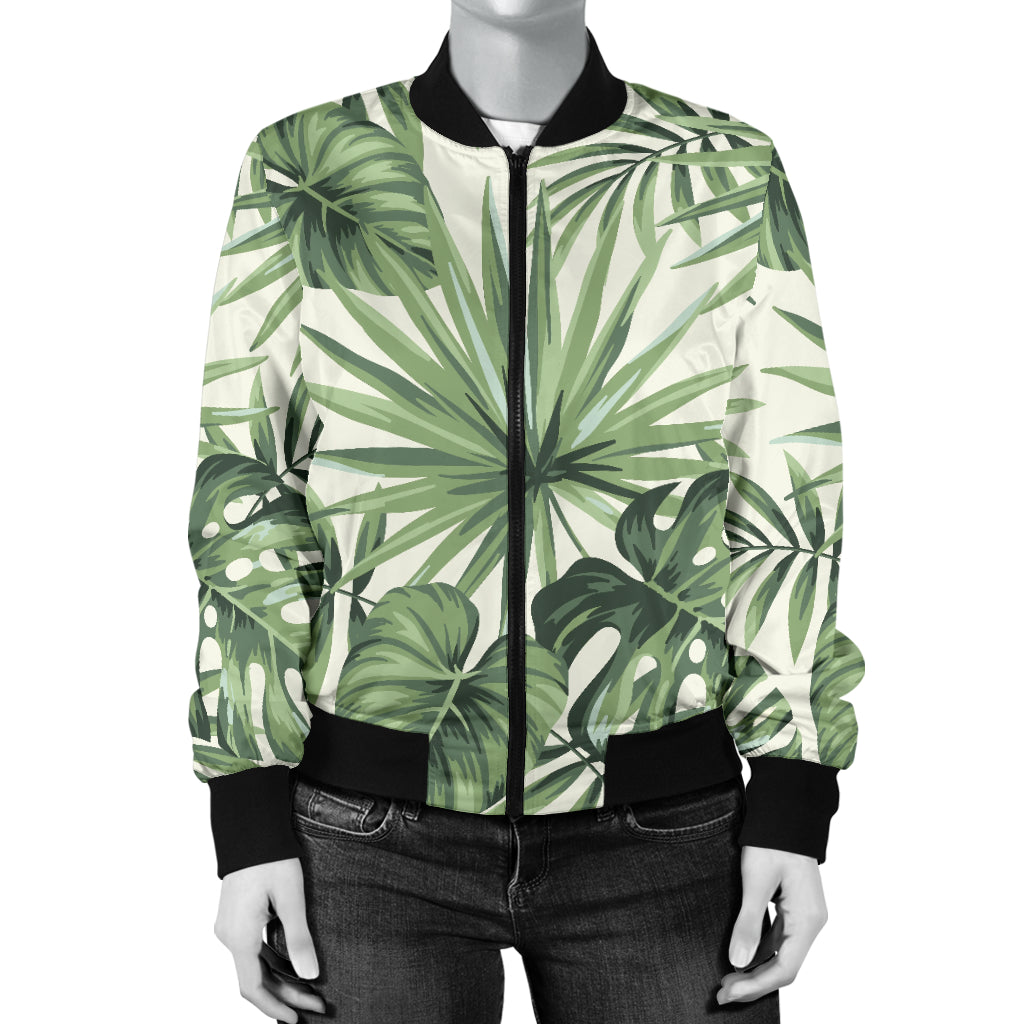 Palm Leaf Pattern Print Design A02 Women's Bomber Jacket