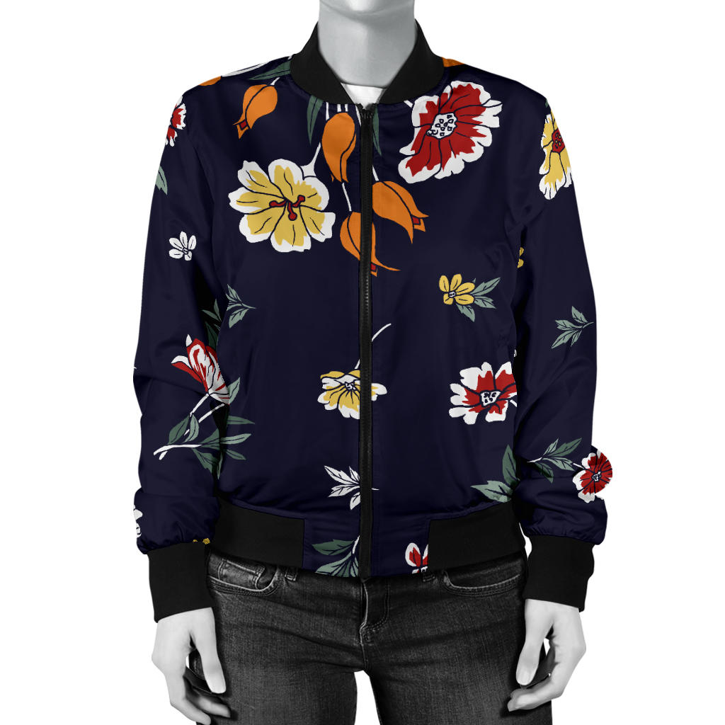 Summer Floral Pattern Print Design SF01 Women Bomber Jacket