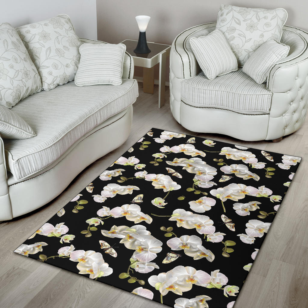 Orchid White Pattern Print Design OR011 Area Rugs