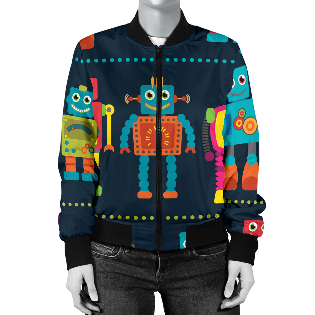 Robot Pattern Print Design A01 Women's Bomber Jacket