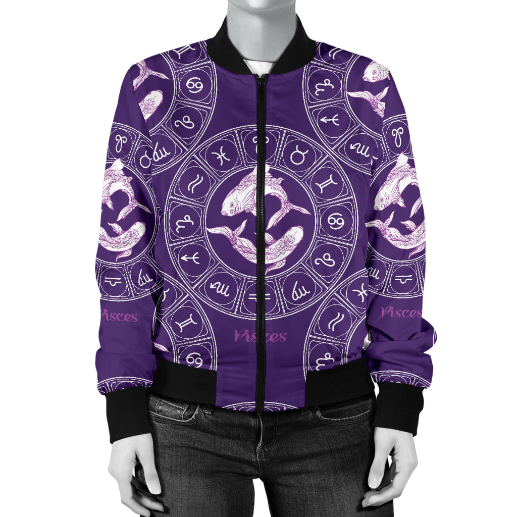 Pisces Pattern Print Design A02 Women's Bomber Jacket