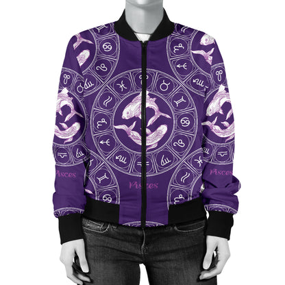 Pisces Pattern Print Design A02 Women's Bomber Jacket